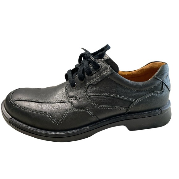 ECCO Mens Black Leather Moc Toe Oxfords Shoes Size 44 EU (10-10.5) Shock Point